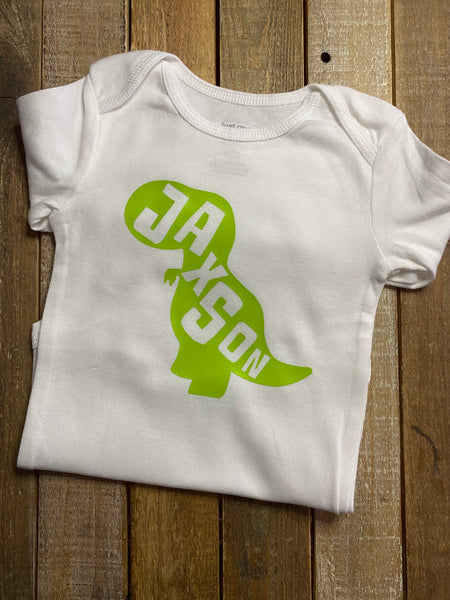 CUSTOM DINOSAUR WITH NAME INFANT BODYSUIT | CHILDREN’S SHIRT