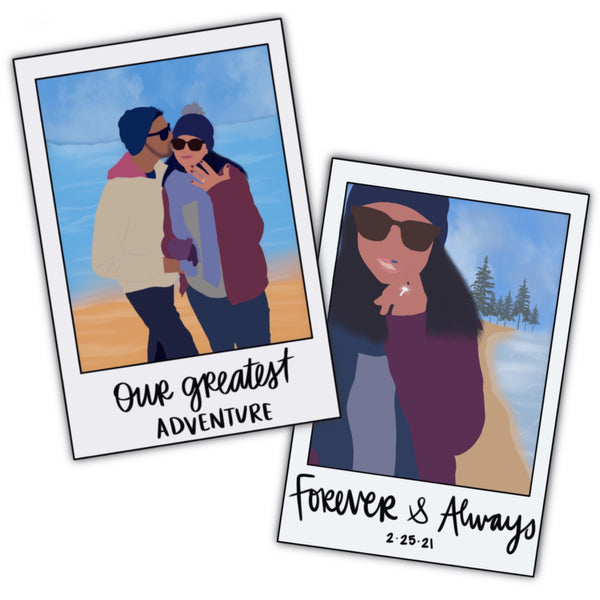 CUSTOM POLAROID STYLE DIGITAL DRAWINGS WITH FULL FACE AND BACKGROUND